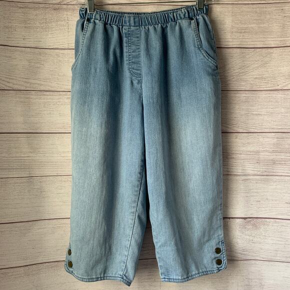 Allison Daley Retro Denim Jean Capris Pull On Button Detail Legs Size 6 Petite - Picture 1 of 16